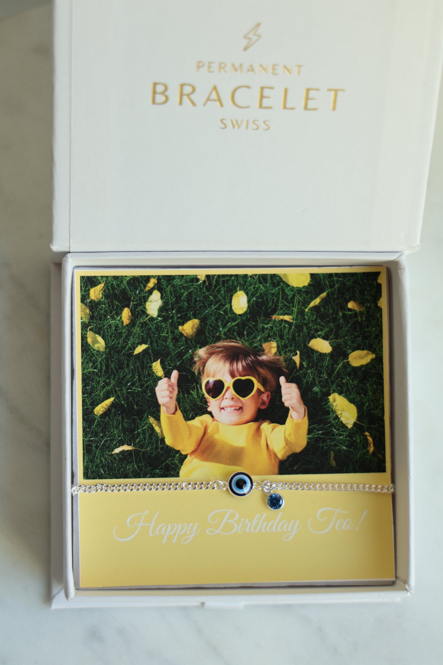 Personalisierte Kinder Armkette mit Nazar Auge und Monatsstein