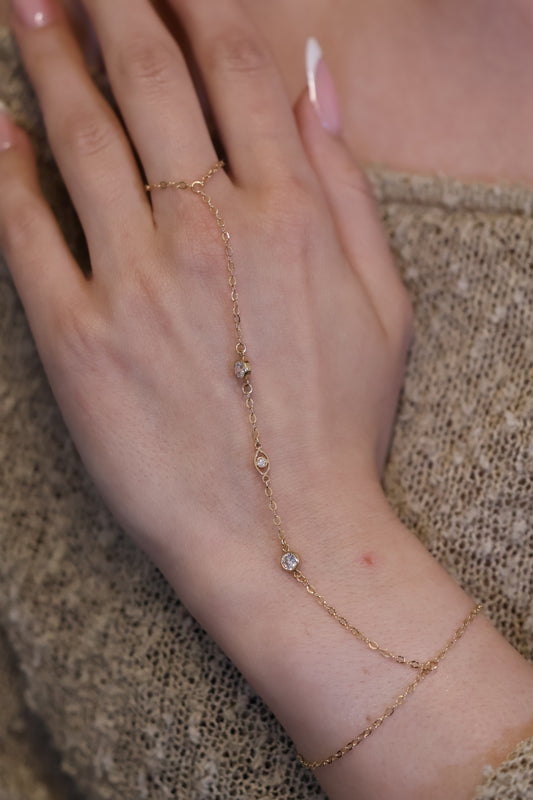 Personalisierte Hand Chain mit Nazar Auge und Monatssteinen