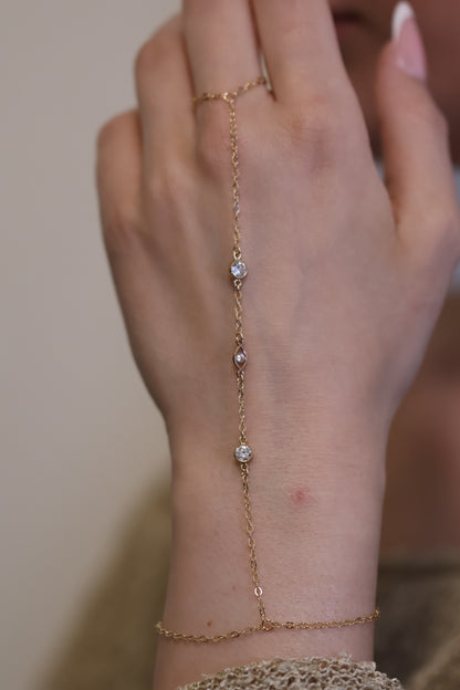 Personalisierte Hand Chain mit Nazar Auge und Monatssteinen