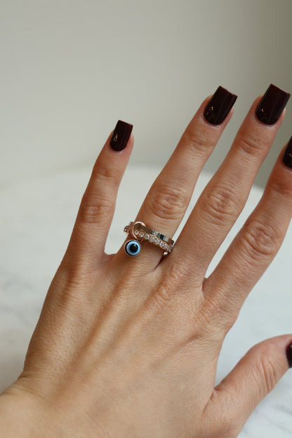 Connected Ring Rosegold & Slber mit Nazar-Auge Anhänger