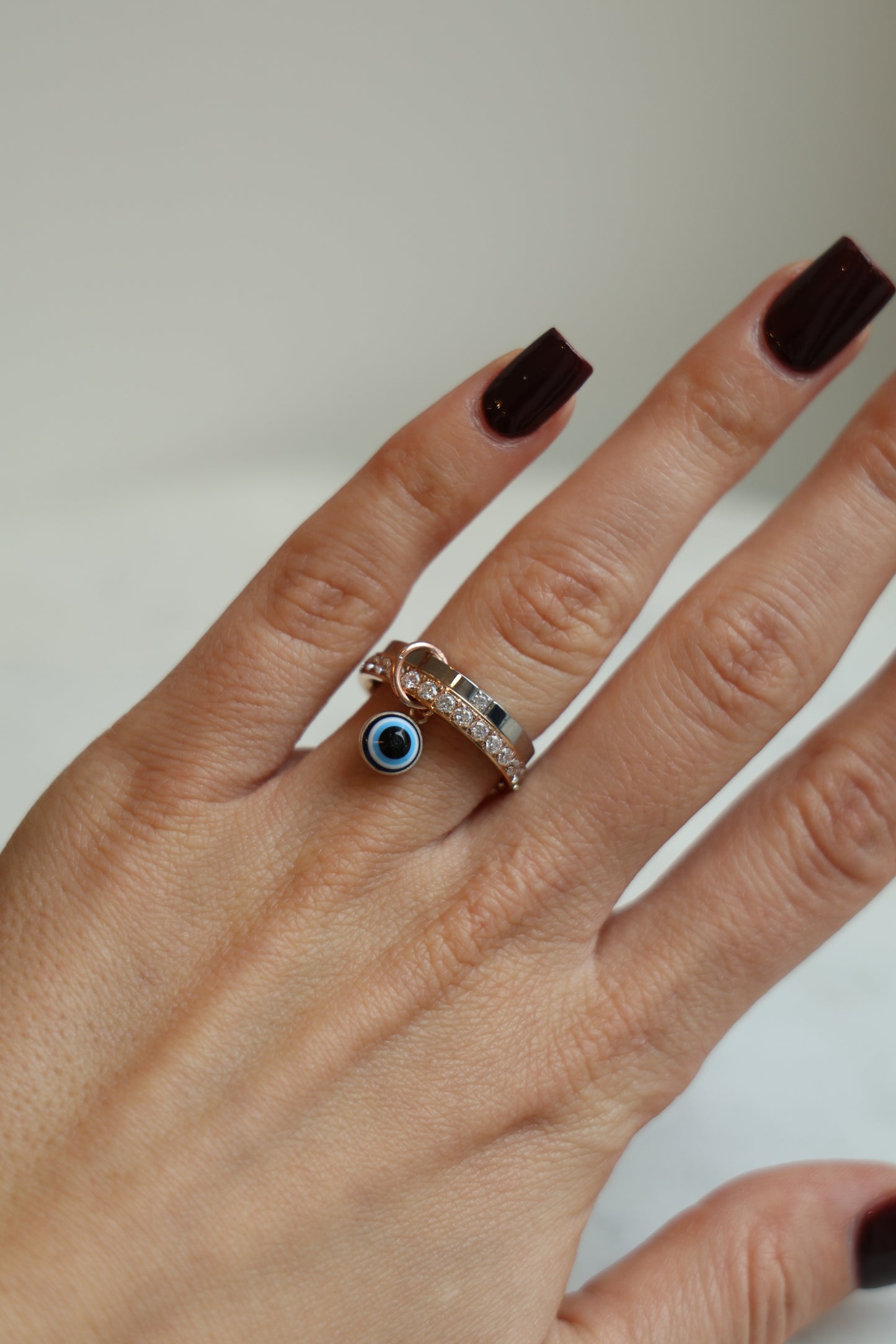 Connected Ring Rosegold & Slber mit Nazar-Auge Anhänger