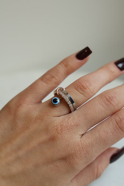 Connected Ring Rosegold & Slber mit Nazar-Auge Anhänger