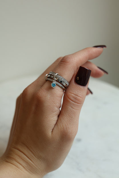 Connected Ring Silber mit Monatsstein Anhänger