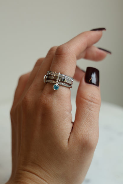 Connected Ring Silber mit Monatsstein Anhänger