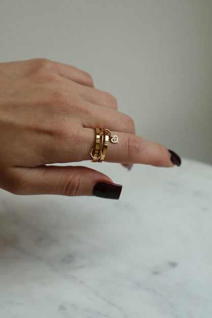 Connected Ring Gold & Rosegold mit Herz Anhänger