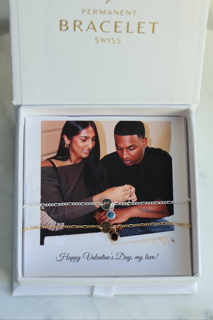 Personalisiertes Bracelet Set mit Buchstaben und Monatsstein Anhänger