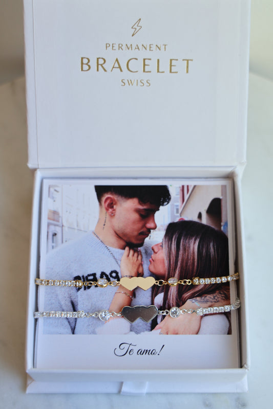 Personalisiertes Tennis Bracelet Set mit Gravur Doppelherz