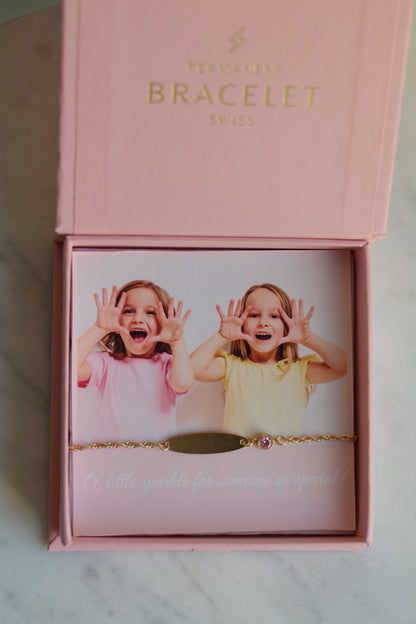 Personalisierte Kinder Armkette mit Gravur und Monatsstein