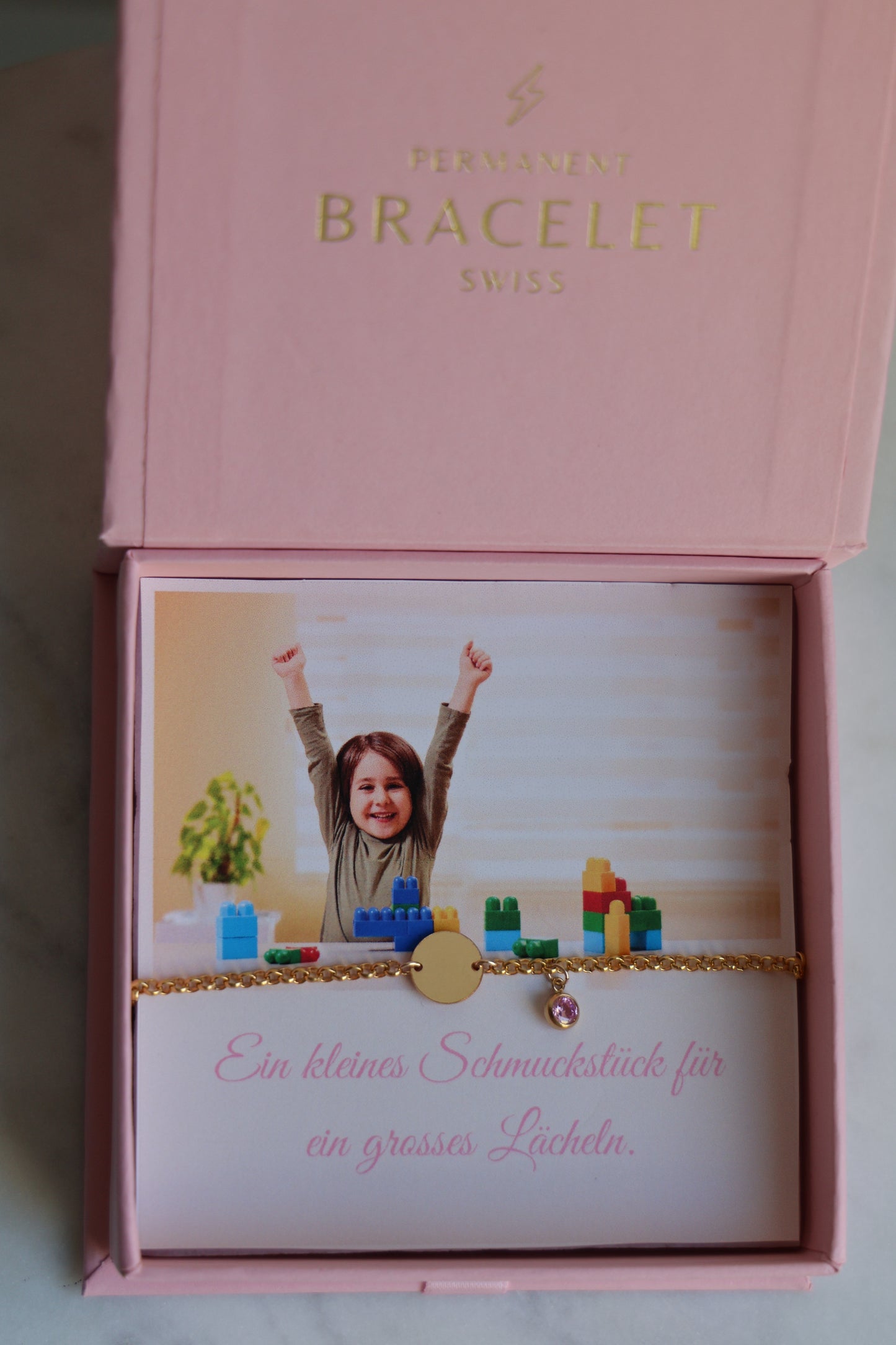 Personalisierte Kinder Armkette mit Gravur und Monatsstein