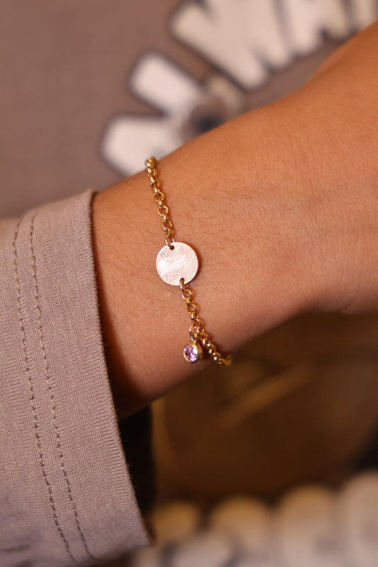 Personalisierte Kinder Armkette mit Gravur und Monatsstein