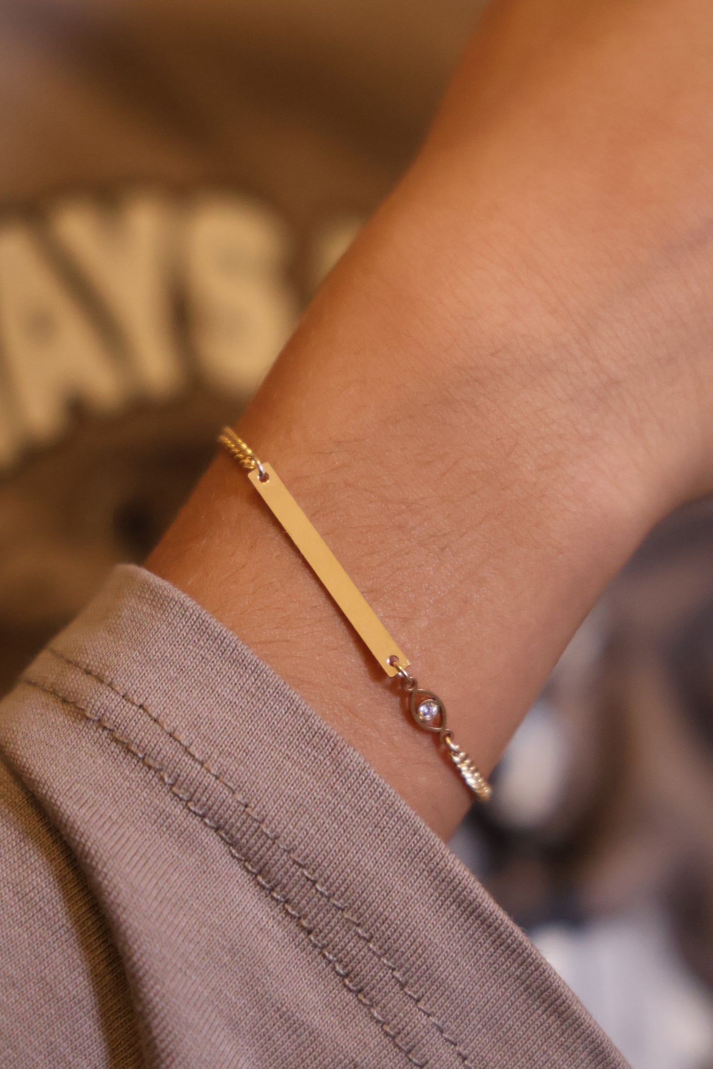 Personalisierte Kinder Armkette mit Nazar Auge und Gravur